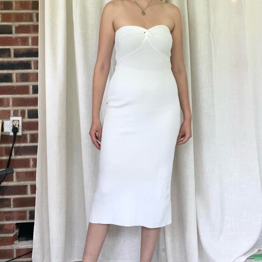 White knit strapless maxi dress